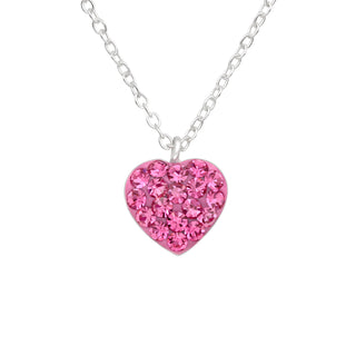 Children's Sterling Silver Pink Heart Crystal Necklace