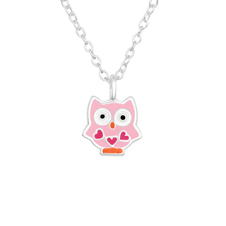 Children's Sterling Silver Pink Owl Pendant Necklace