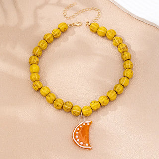 Glass Bead Fruit Pendant Choker Necklace