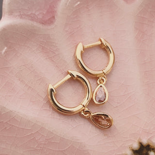 Gold Huggy Earring with Yellow Tear Drop