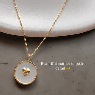 Gold Mother Of Pearl Heart Pendant Necklace