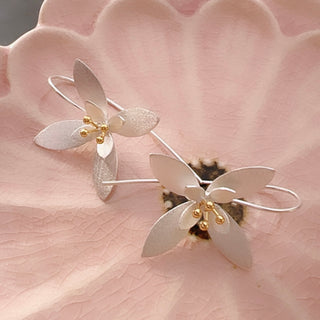Two Toned Statement Silver Flower Matte Earrings
