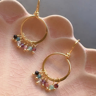 Bohemian Gold-Plated Sterling Silver Gemstone Hoops