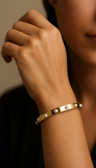 Gold Plated Pearl Insert Bangle