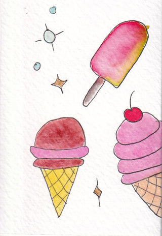 Original Hand Painted Watercolour Keepsake Gift Card | Icecream