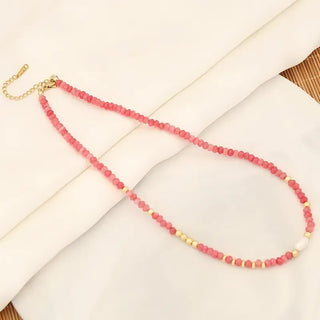 Handmade Beaded Natural Stone Necklace | Watermelon Red
