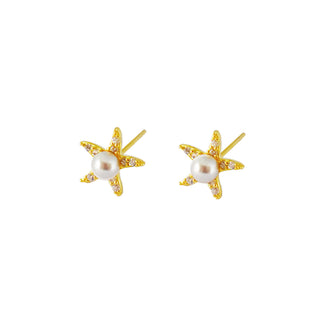 Gold Plated Starfish & Pearl Stud Earrings