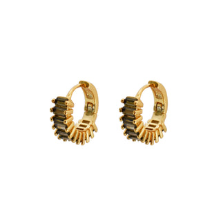 Gold Huggy Earrings with Olive Cubic Zirconis