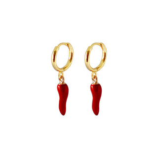 Gold Plated Red Chilli Huggie Earrings