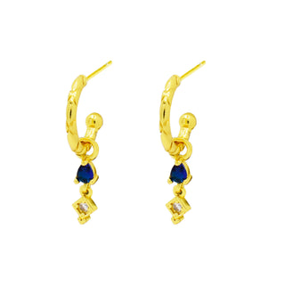 Gold Plated Hoop Earring with Blue Cupic Zirconia