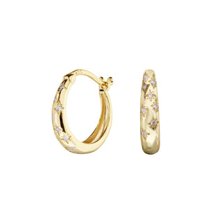 Gold Huggie Earrings with Cubic Zirconia Stars
