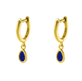 Gold Huggy Earring with Blue Tear Drop