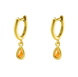 Gold Huggy Earring with Yellow Tear Drop