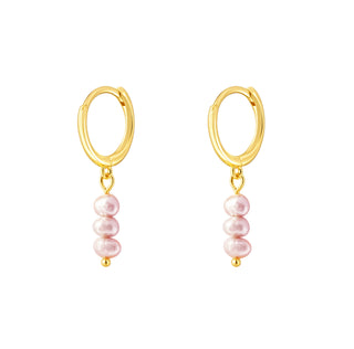 Gold Freshwater Pearl Huggy Earrings | Pink