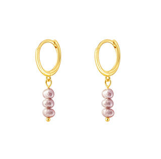 Gold Freshwater Pearl Huggy Earrings | Purple