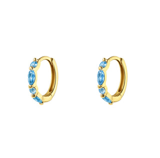 Gold Huggie Earrings With Blue Cubic Zirconia