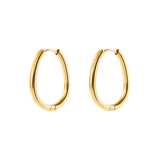 Gold Oval Tapered Hoop Earring 18mm