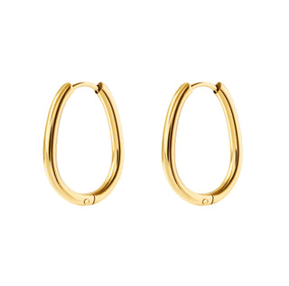 Gold Oval Tapered Hoop Earring 20mm