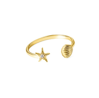 Gold Starfish & Shell Ring