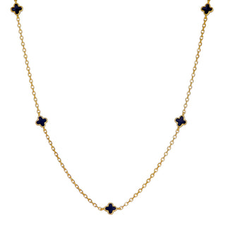 Gold Plated Sterling Silver Navy Blue Clover Necklace