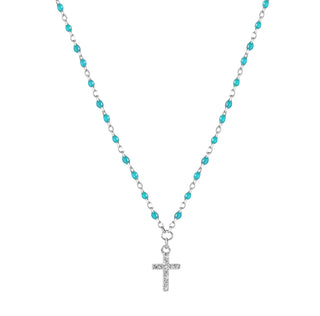 Sterling Silver Turquoise Beaded Cross Rosary Necklace