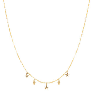 Gold Plated Sterling Silver Starfish and Sea Shell Charm Necklace