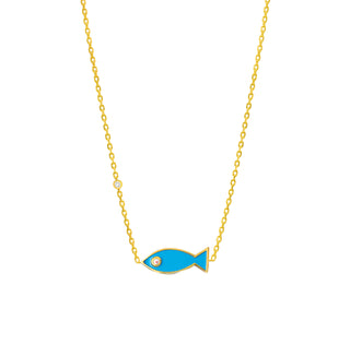 Gold Plated Sterling Silver Blue Enamel Fish Necklace