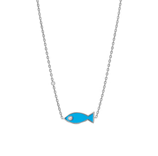 Sterling Silver Blue Enamel Fish Necklace