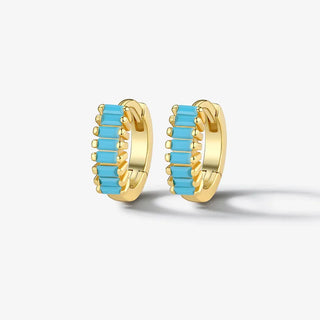 Gold Plated Turquoise Emerald Cut  Huggie Earrings