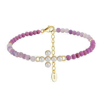 Freshwater Pearl Cross and Natural Stone Beaded Bracelet