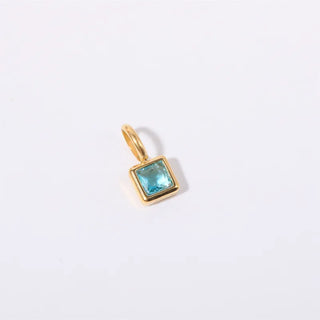 Square Birthstone Charm | Aquamarine Blue