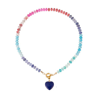 Handmade Woven Beaded Necklace with Blue Heart