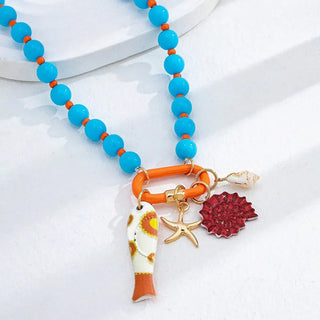 Tropical Reef Resin Charm Beaded Necklace