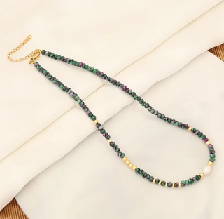 Handmade Beaded Natural Stone Necklace | Green