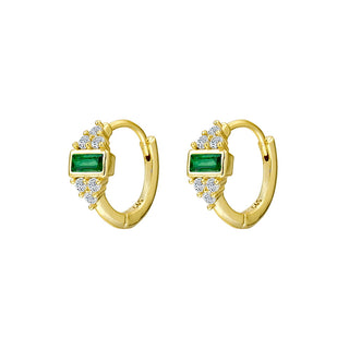 Sterling Silver Gold Plated Huggie Hoop Earrings with Emerald and White CZ