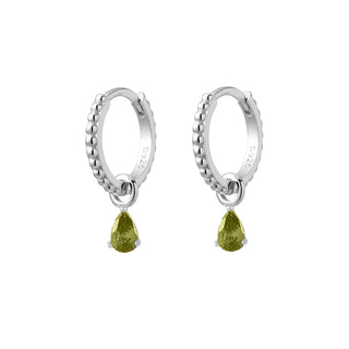 Sterling Silver Peridot Charm Beaded Huggie Earings