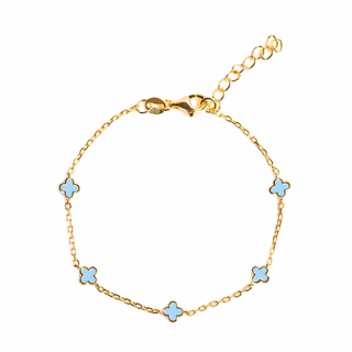 Gold Plated Light Blue Clover Bracelet