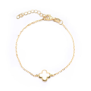 Gold Plated Single Clover Bracelet with White Mother of Pearl Flower