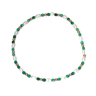 Gold Filled Bead Pearl And Emerald Cubic Zirconia Stretch Bracelet