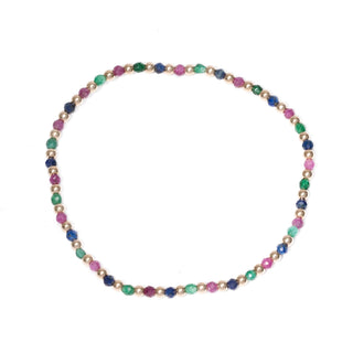 Multi Coloured Cubic Zirconia and Gold Filled Bead Stretch Bracelet