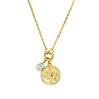 Gold Plated Compass & Teardrop Pendant Necklace