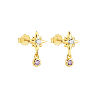 Gold Plated  North Star Stud Earring with Light Amethyst