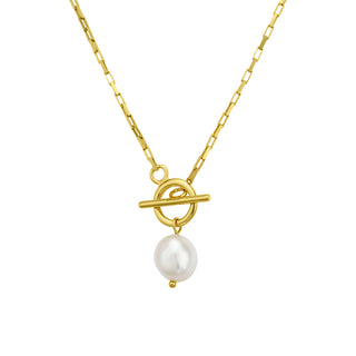 Gold Plated Sterling Silver Fine Box Chain Necklace with Freshwater Pearl