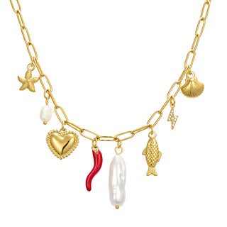 Gold Paperclip Chain with Multi Charms