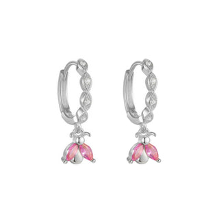 Sterling Silver Pink Bloom Decorative Huggie Earrings