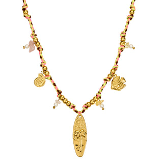 Braided Cord Necklace with Pearls & Ocean Charms