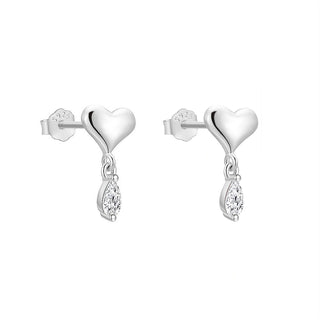 Sterling Silver Heart Stud Earrings With Teardrop