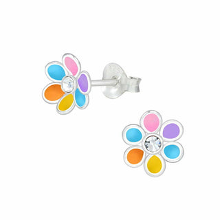 Children's Sterling Silver Multi Coloured Flower Stud Earrings