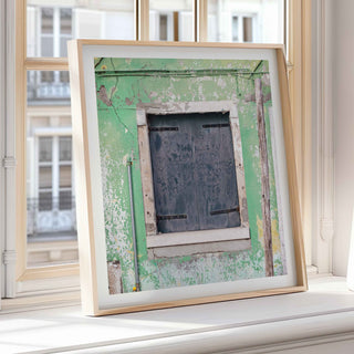 Rustic Green Wall with Boarded Window - Digital Print