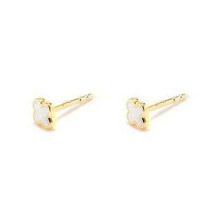 Gold Plated White Clover Stud Earrings